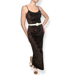 Scott McClintock Vintage Brown Crushed Velvet Maxi Dress Gown Sz 4P Y2K 90s | 4P
